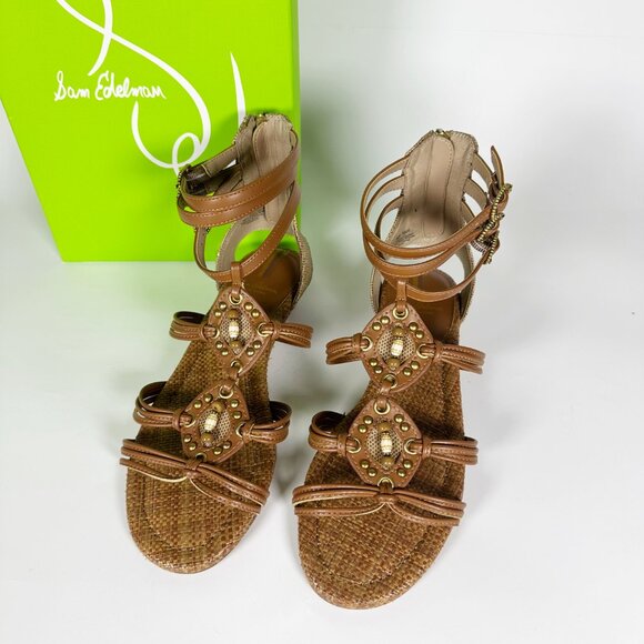 Sam Edelman Danica Gladiator Wedge Sandal Boho Woven Strappy Beaded Ankle Strap - Picture 6 of 12
